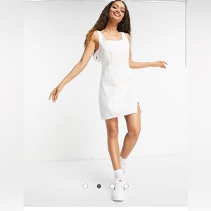 ASOS Petite • Missguided Petite denim mini dress with square neck in ecru